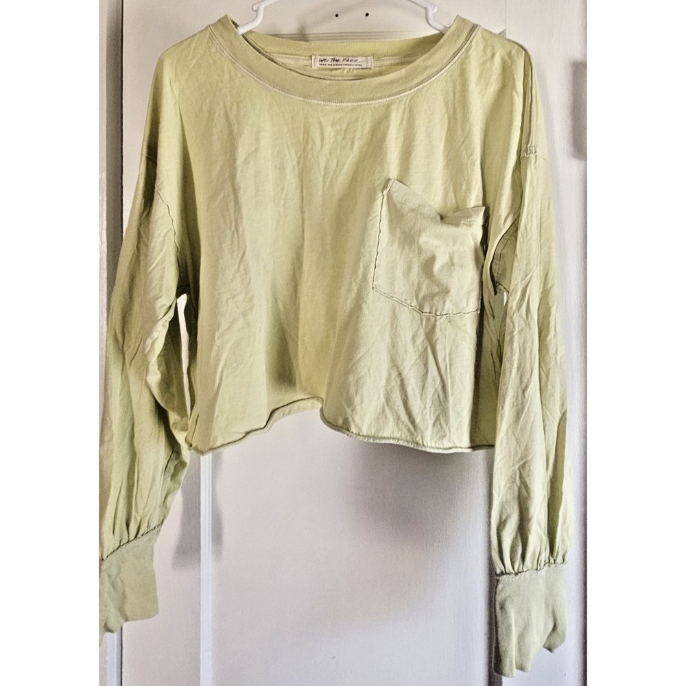 WE THE FREE lime green long sleeve crop top w/pocket woman Sz Small - Picture 1 of 6